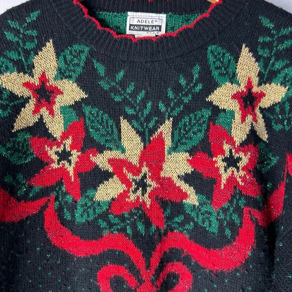 VTG Adele Knit Holiday Crewneck Sweater Women's 2X Scallop Hem Bow Christmas - Picture 3 of 9